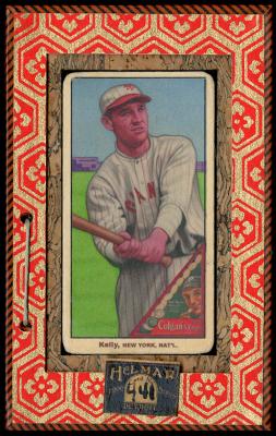 Picture, Helmar Brewing, T206-Helmar Card # 441, George KELLY (HOF), Bat out, purple buildings, New York Giants